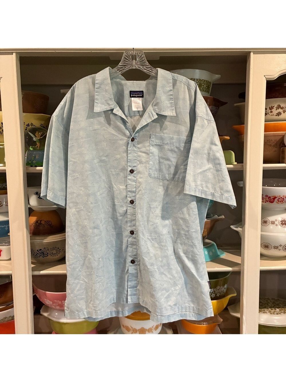Patagonia Baby Blue Subtle Soft Ocean Waves Pattern Shirt - Size XL